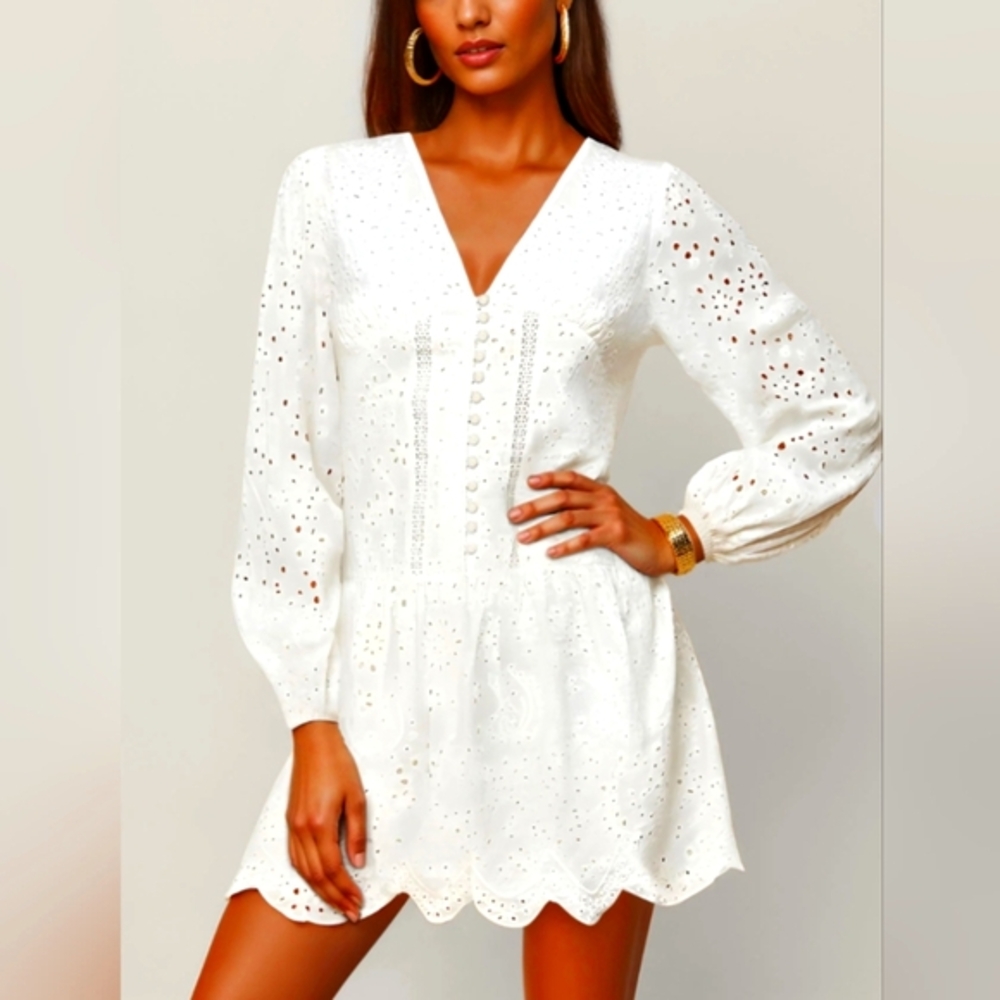 White Eyelet Mini Dress - Brand: